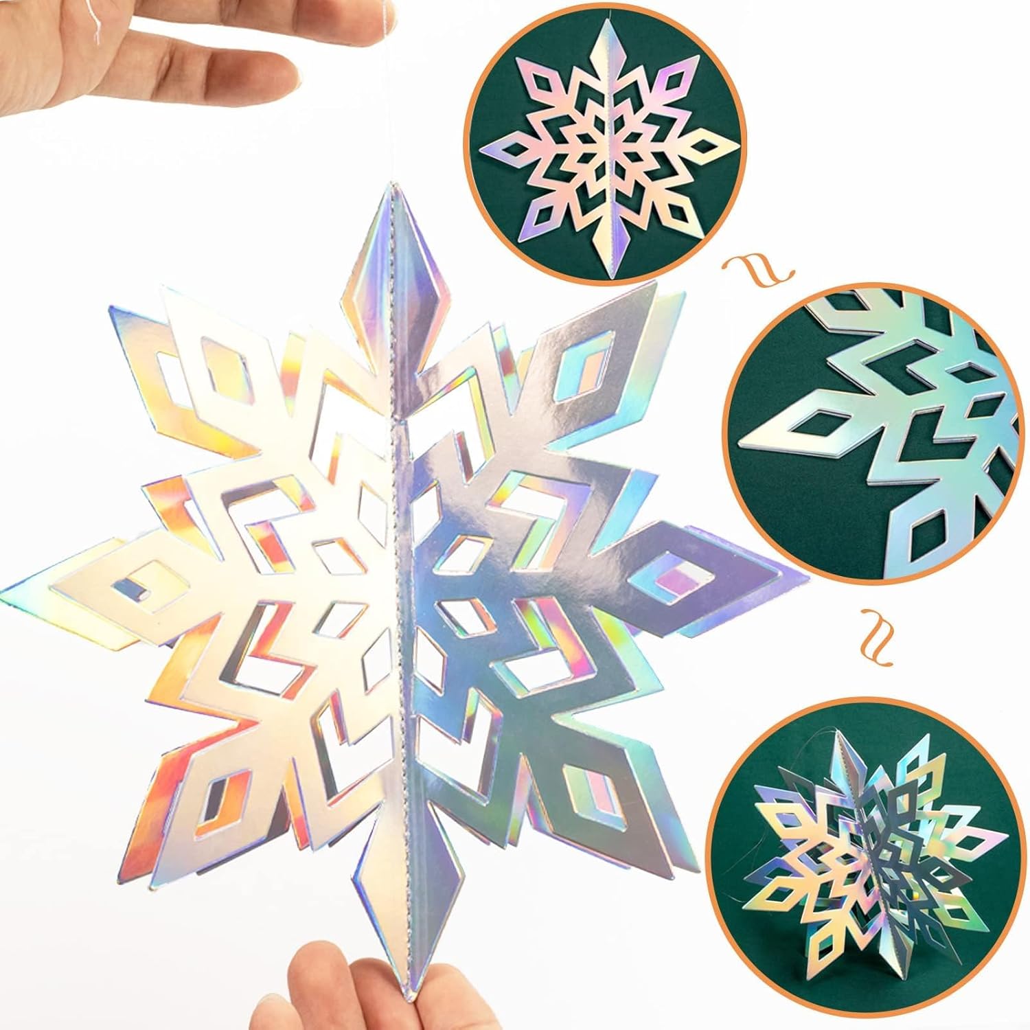 GuassLee Christmas Hanging Snowflakes Decorations Clearance 15pcs 3D Iridescent Paper Snowflakes Snow Flakes Garland for Winter Wonderland Frozen Christmas Birthday Party Decorations-5