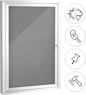 Swansea Outdoor Lockable Gray Fabric Bulletin Board Shatter Resistant Display Cases Wall Mount Message Board with Swing Door,36x24 inches