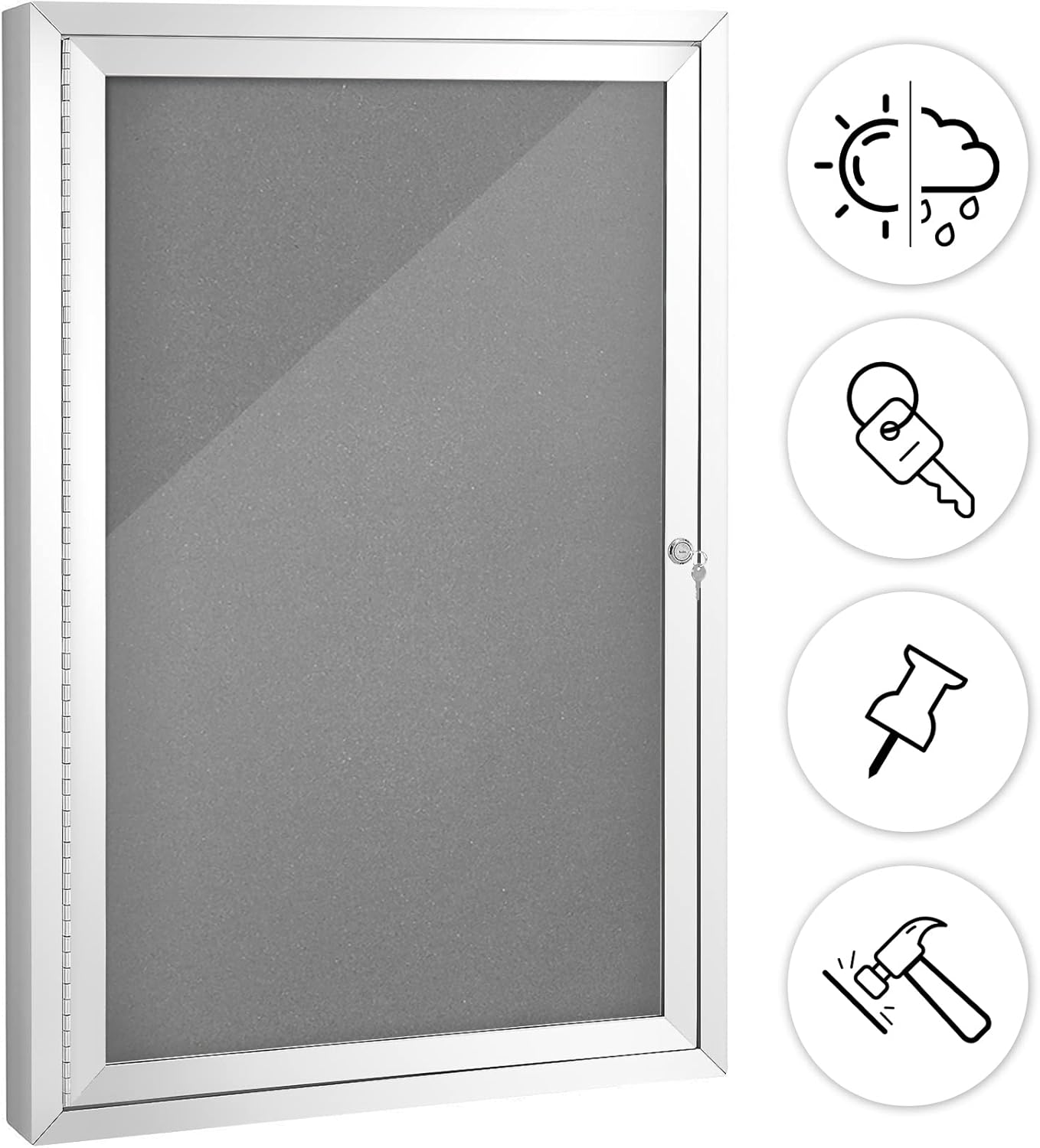 Swansea Outdoor Lockable Gray Fabric Bulletin Board Shatter Resistant Display Cases Wall Mount Message Board with Swing Door,36x24 inches-0