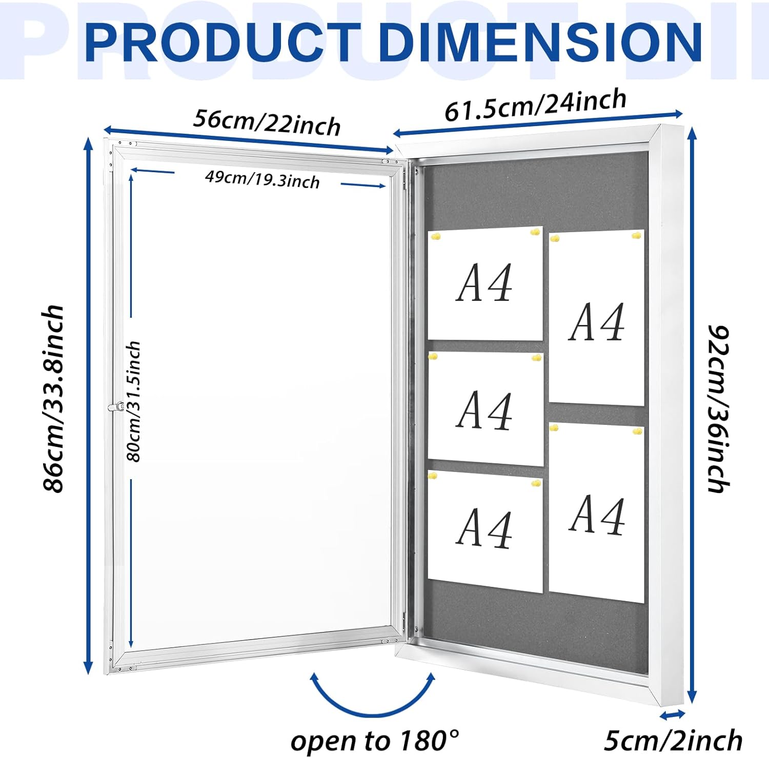 Swansea Outdoor Lockable Gray Fabric Bulletin Board Shatter Resistant Display Cases Wall Mount Message Board with Swing Door,36x24 inches-1