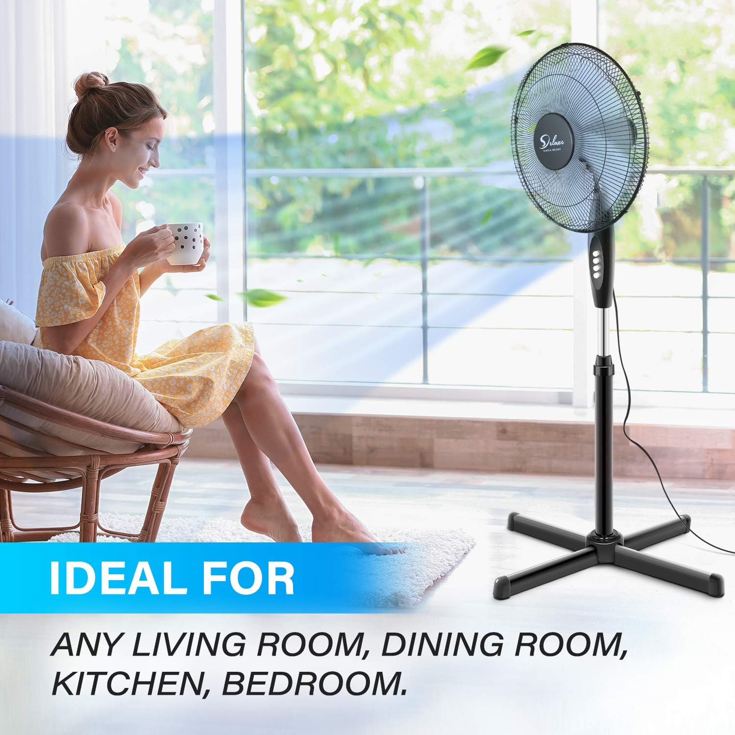 Simple Deluxe Oscillating 16″ 3 Adjustable Speed Pedestal Stand Fan for Indoor, Bedroom, Living Room, Home Office & College Dorm Use,Black-5