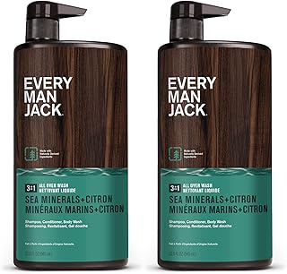 Every Man Jack 3-in-1 All Over Wash - Sea Salt | 32.0-ounce Twin Pack - 2 Bottles Included | Naturally Derived, Parabens-free, Pthalate-free, Dye-free, and Certified Cruelty Free