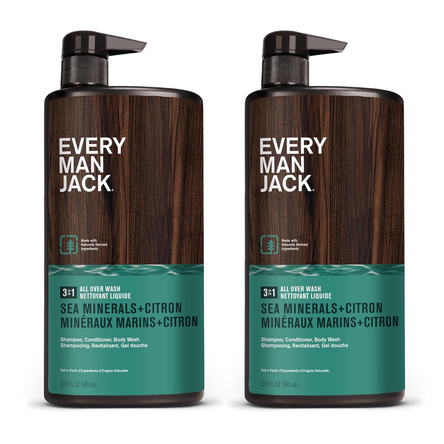 Every Man Jack 3-in-1 All Over Wash - Sea Salt | 32.0-ounce Twin Pack - 2 Bottles Included | Naturally Derived, Parabens-free, Pthalate-free, Dye-free, and Certified Cruelty Free-0