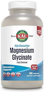 KAL Magnesium Glycinate, New & Improved Fully Chelated High Absorption Formula with BioPerine, Bisglycinate Chelate for Stress, Relaxation, Muscle & Bone Health Support, 60 Servings, 240 VegCaps