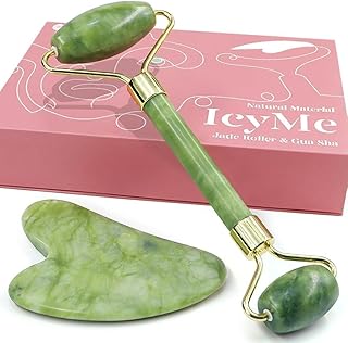 BAIMEI Jade Roller & Gua Sha, Face Roller, Facial Beauty Roller Skin Care Tools, Self Care Gift for Men Women, Massager for Face, Eyes, Neck, Relieve Fine Lines and Wrinkles - Green