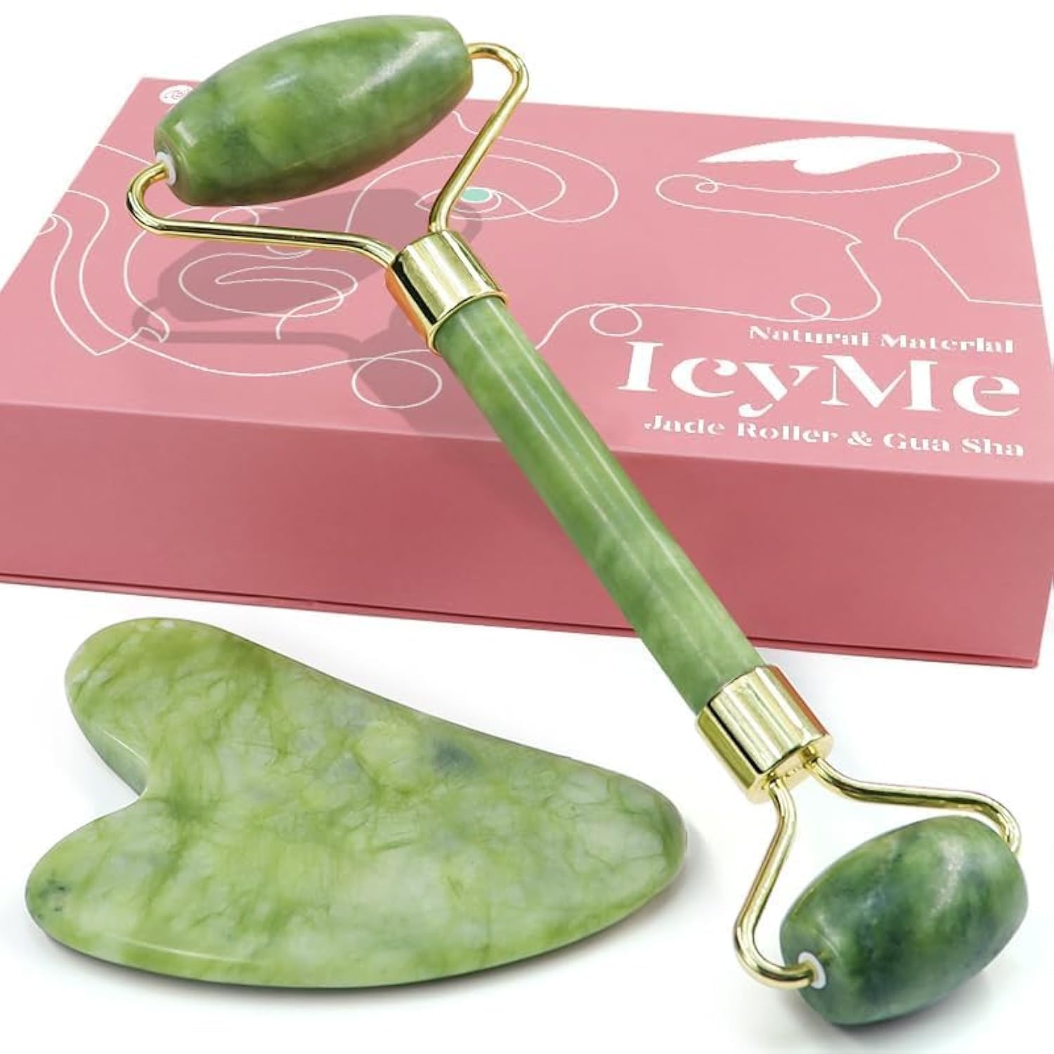 BAIMEI Jade Roller & Gua Sha, Face Roller, Facial Beauty Roller Skin Care Tools, Self Care Gift for Men Women, Massager for Face, Eyes, Neck, Relieve Fine Lines and Wrinkles - Green-0