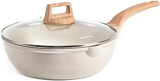 CAROTE 12Inch Nonstick Deep Frying Pan with Lid, 5.5 Qt Jumbo Cooker Saute Pan with Pour Spout, Skillet Induction Cookware, Non Stick Cooking Pan Kitchen Pan PFOA Free, White Granite