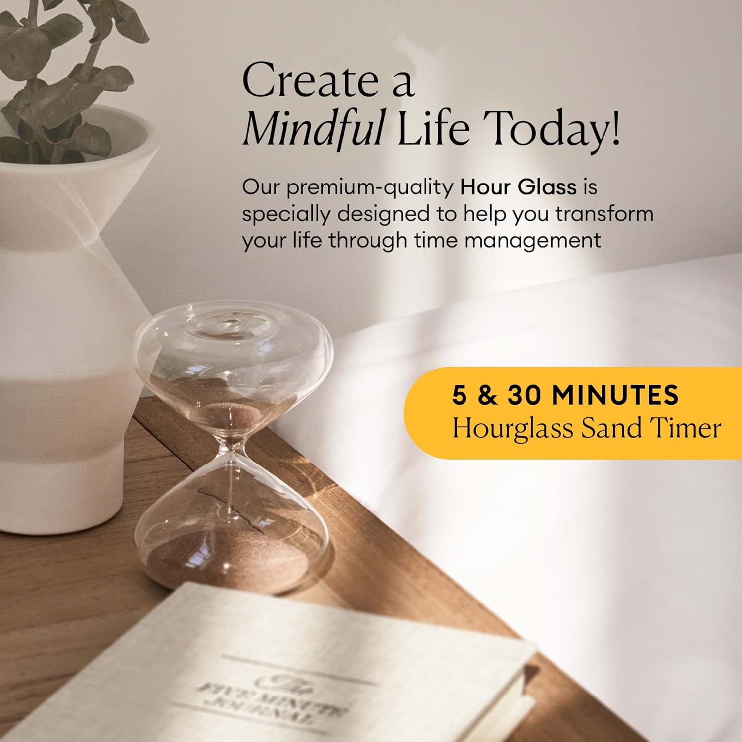 Mindful Focus 5-Minute Hourglass Sand Timer, Desk Timer for Productivity and Time Management, Minimalist Hourglass Timer, Hour Glasses Decorative Gifts, 3.3 (L) x 2.9 (W) inches - Intelligent Change-1