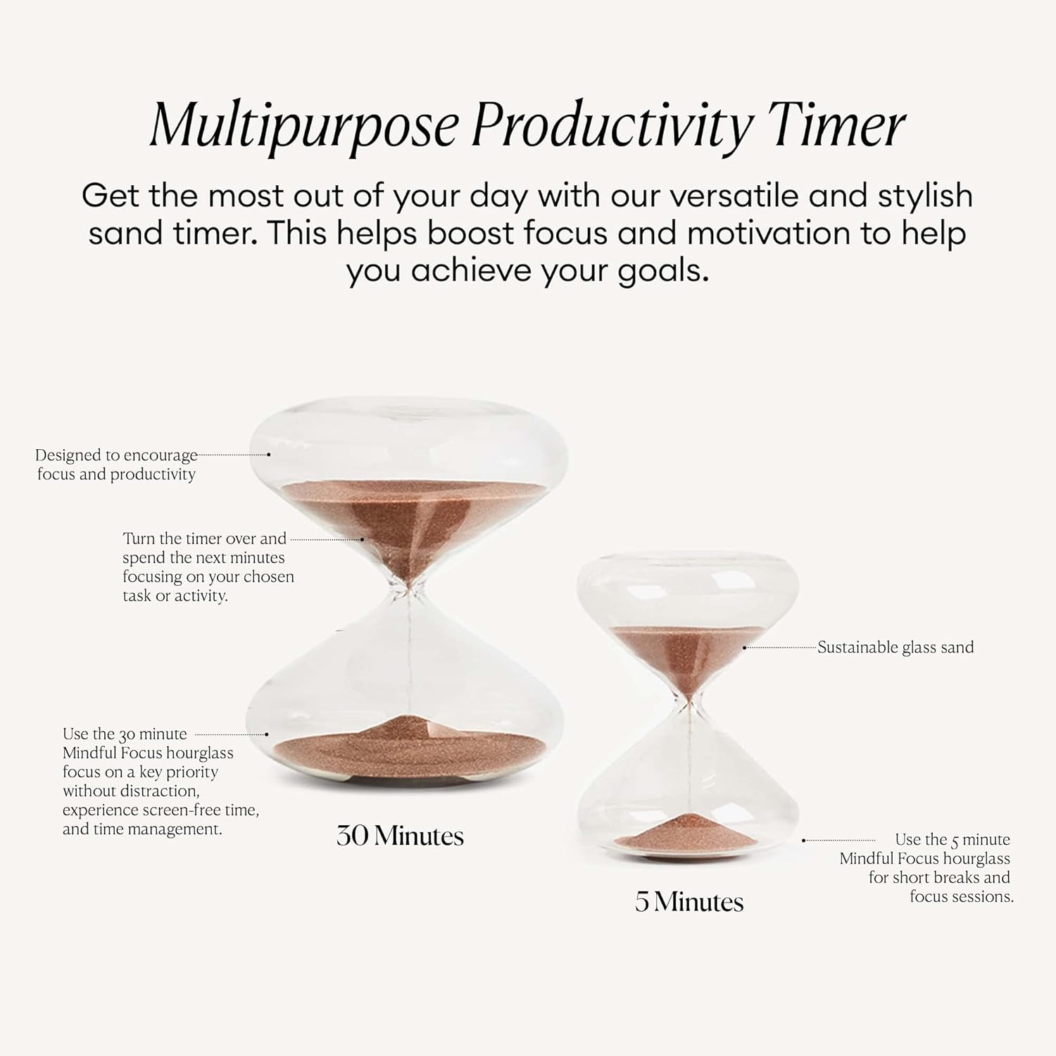 Mindful Focus 5-Minute Hourglass Sand Timer, Desk Timer for Productivity and Time Management, Minimalist Hourglass Timer, Hour Glasses Decorative Gifts, 3.3 (L) x 2.9 (W) inches - Intelligent Change-2