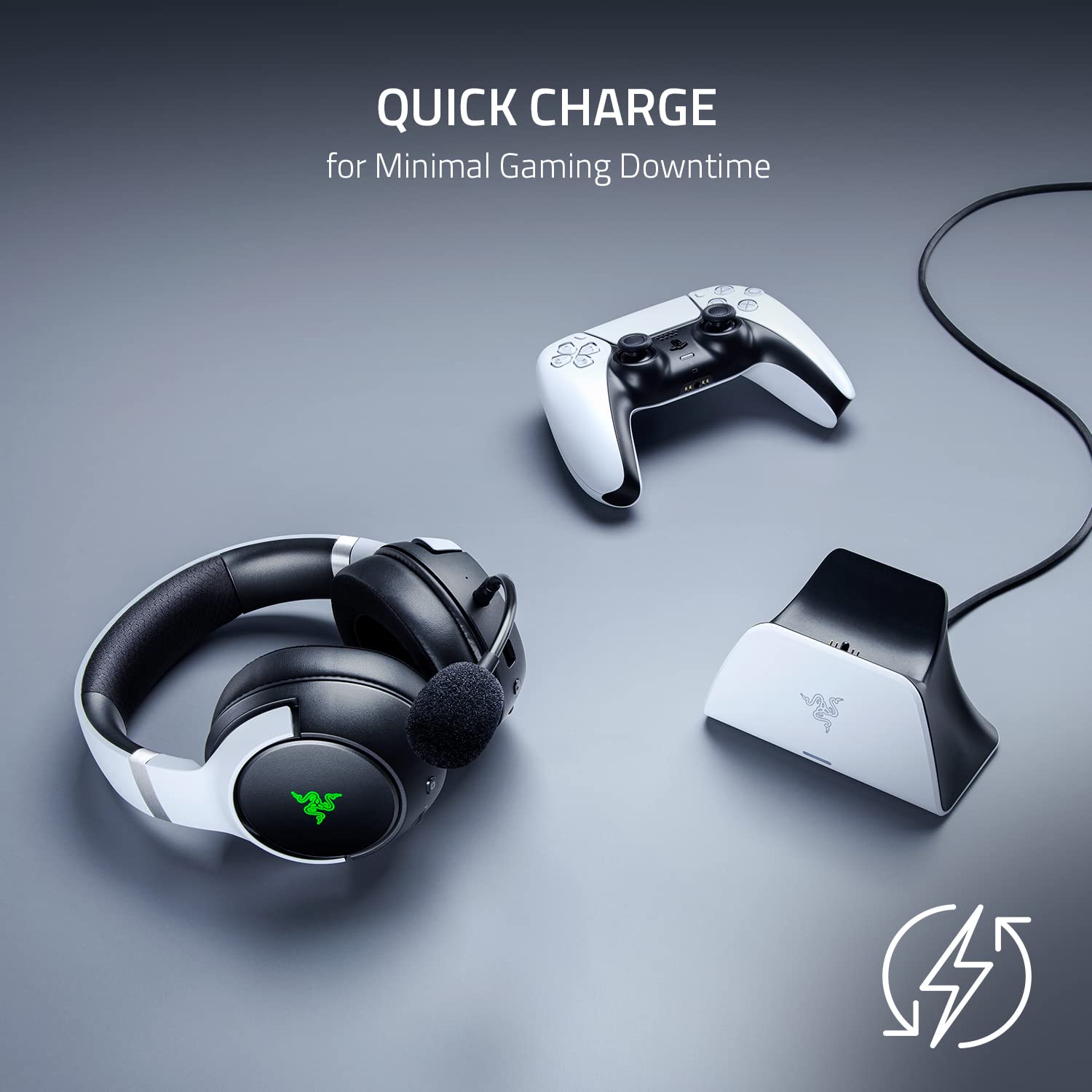 Razer Quick Charging Stand for PlayStation 5: Charge - Curved Cradle Design Matches PS5 DualSense Wireless Controller One-Handed Navigation USB Powered White (Controller Sold Separately)-1