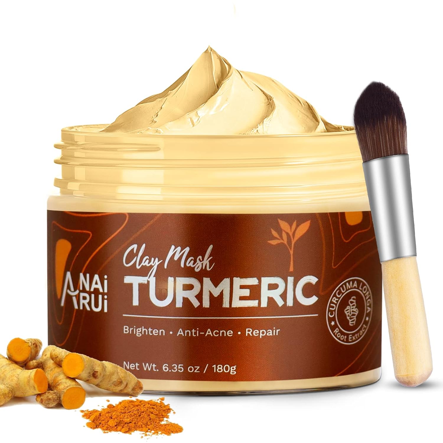 ANAI RUI Turmeric Clay Mask, Vitamin C Facial Mask with Turmeric & Kaolin Clay, Cleasning Mask for Acne, Pores, Radiant & Smooth Skin, 6.35 oz-0