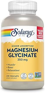 SOLARAY Magnesium Glycinate Capsules, Chelated Magnesium Bisglycinate w/ BioPerine, Higher Absorption Magnesium Supplement - Bones, Muscles, Heart Support, Vegan, 275 Count