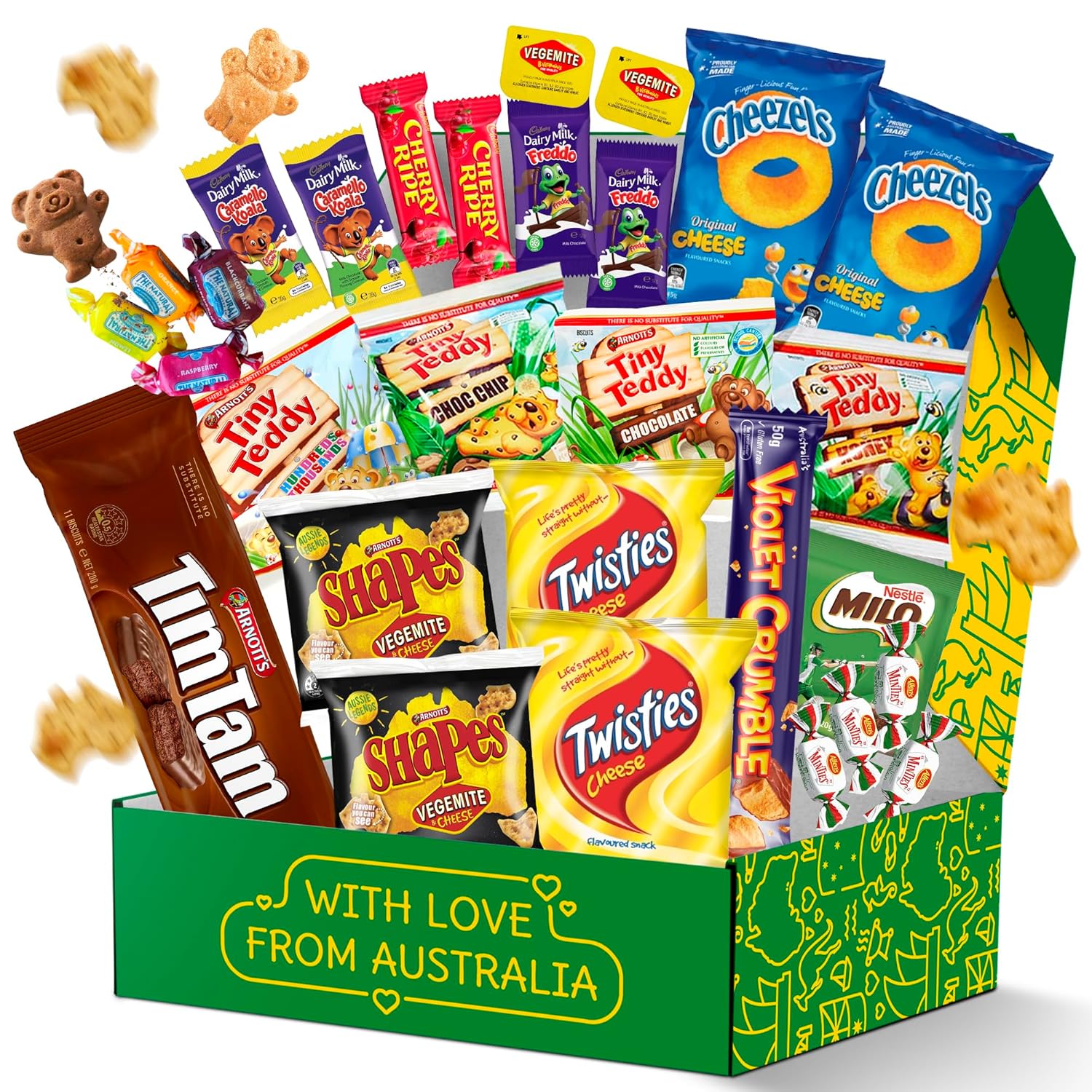 Australian Snack Gift Box (29 Units) Best Australian Candy and Food Products Packed with Aussie Candy Classics including Tim Tams, Arnott’s, Twisties, Cherry Ripe and Much More-1