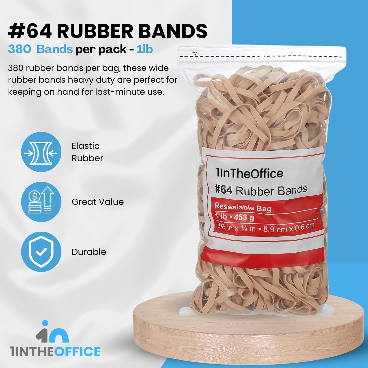 1InTheOffice Rubber Bands #64, Thick Rubber Bands, Heavy Duty Rubber Bands, Beige, Size 64, 380Pack-1