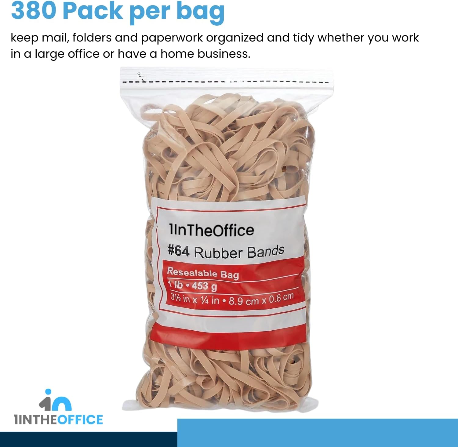 1InTheOffice Rubber Bands #64, Thick Rubber Bands, Heavy Duty Rubber Bands, Beige, Size 64, 380Pack-3