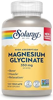 Solaray Magnesium Glycinate, New & Improved Fully Chelated Bisglycinate with BioPerine, High Absorption Formula, Stress, Bones, Muscle & Relaxation Support, 60 Day Guarantee (30 Servings, 120 VegCaps)