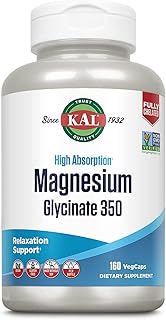 KAL Magnesium Glycinate Capsules, Fully Chelated Magnesium Bisglycinate, High Absorption Magnesium Supplement, Healthy Bones, Muscle, Relaxation and Stress Support, Non-GMO 160 count