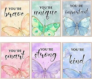 HOMANGA Wall Art Posters, Butterfly Wall Decor for Girls Room, 8X10 Inch, Unframed, Set of 6