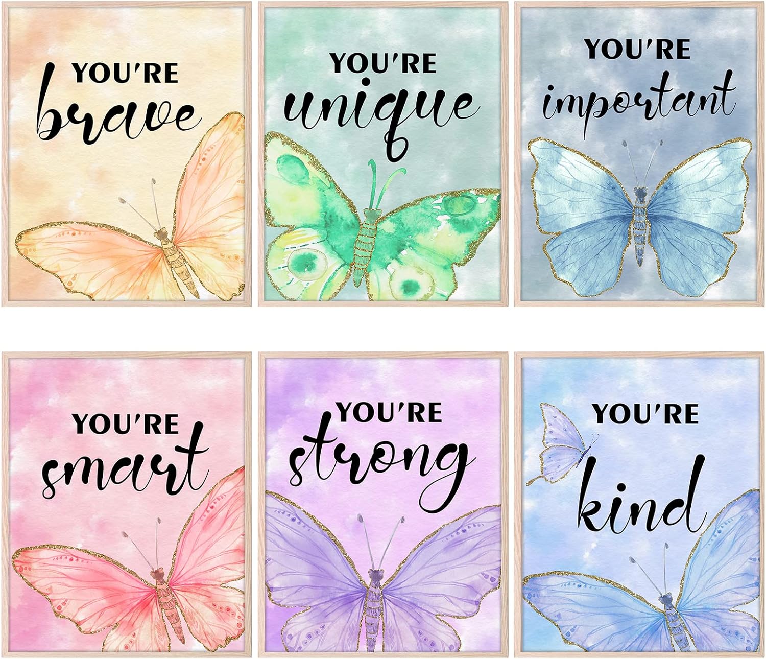 HOMANGA Wall Art Posters, Butterfly Wall Decor for Girls Room, 8X10 Inch, Unframed, Set of 6-0