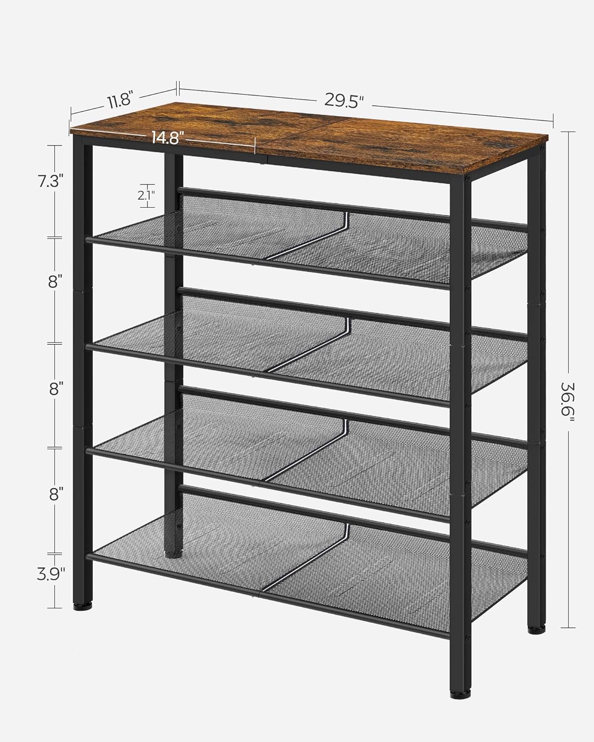 VASAGLE Shoe Rack for Entryway, 5 Tier Shoe Storage Shelves, 16-20 Pairs Shoe Organizer, with Sturdy Wooden Top and Steel Frame, Free Standing, Industrial, Rustic Brown and Ink Black ULBS038B01-2