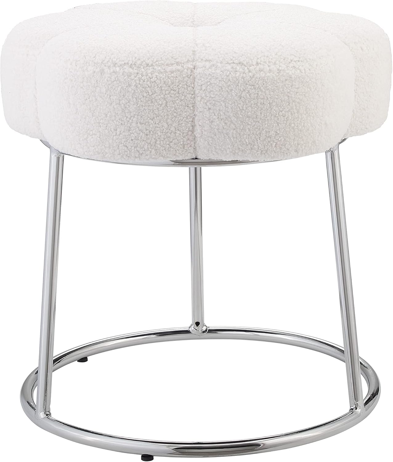 Linon Home Decor Products Cream Sherpa and Silver Vanity and Accent Linon Talulah Stool,AMZN2559-0