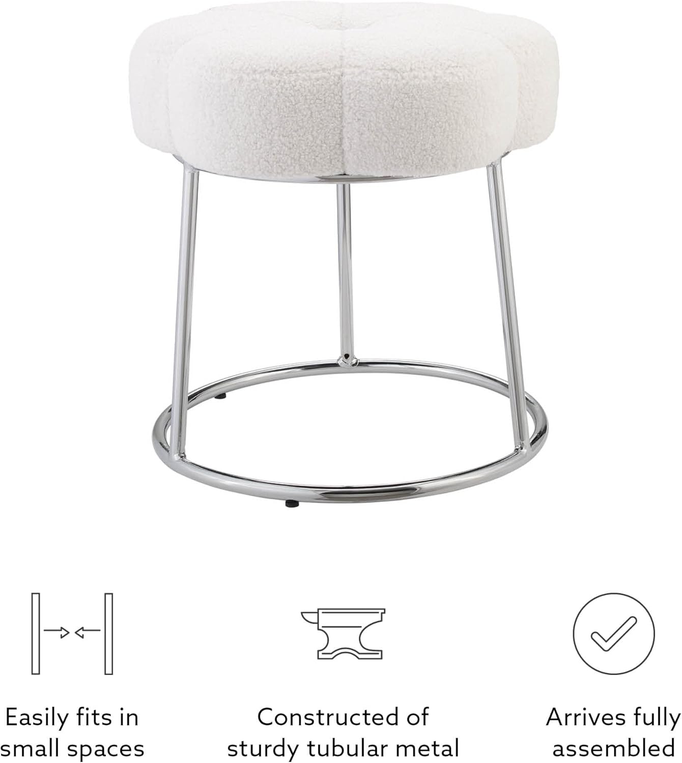 Linon Home Decor Products Cream Sherpa and Silver Vanity and Accent Linon Talulah Stool,AMZN2559-10