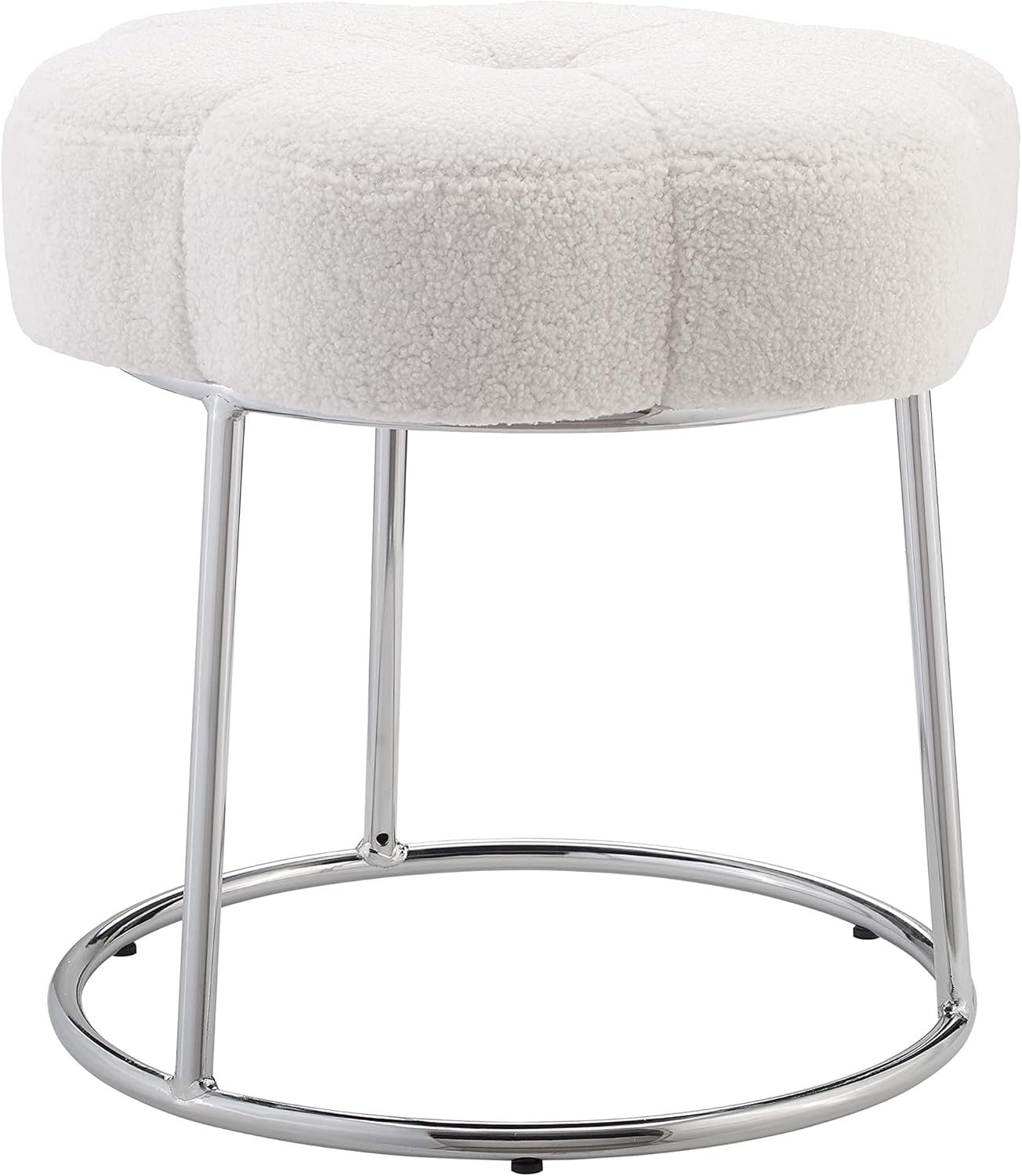 Linon Home Decor Products Cream Sherpa and Silver Vanity and Accent Linon Talulah Stool,AMZN2559-2