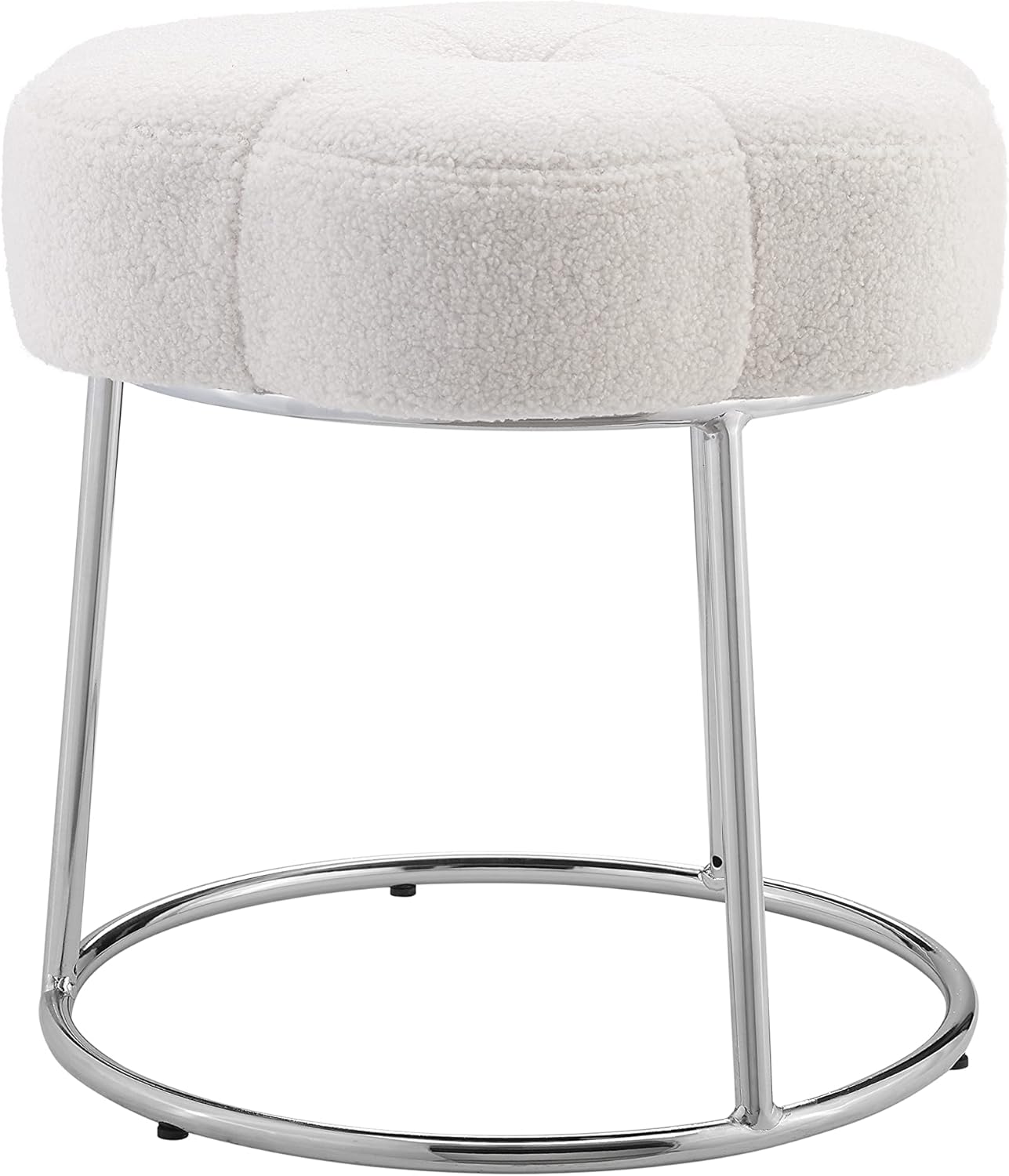 Linon Home Decor Products Cream Sherpa and Silver Vanity and Accent Linon Talulah Stool,AMZN2559-3