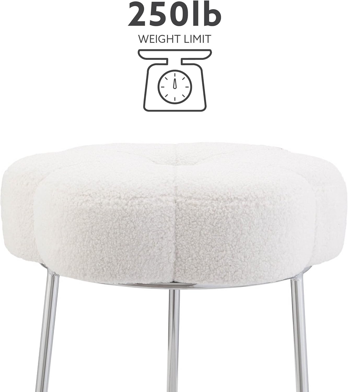 Linon Home Decor Products Cream Sherpa and Silver Vanity and Accent Linon Talulah Stool,AMZN2559-6