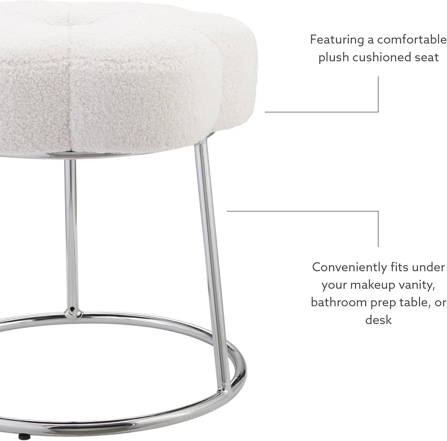 Linon Home Decor Products Cream Sherpa and Silver Vanity and Accent Linon Talulah Stool,AMZN2559-8