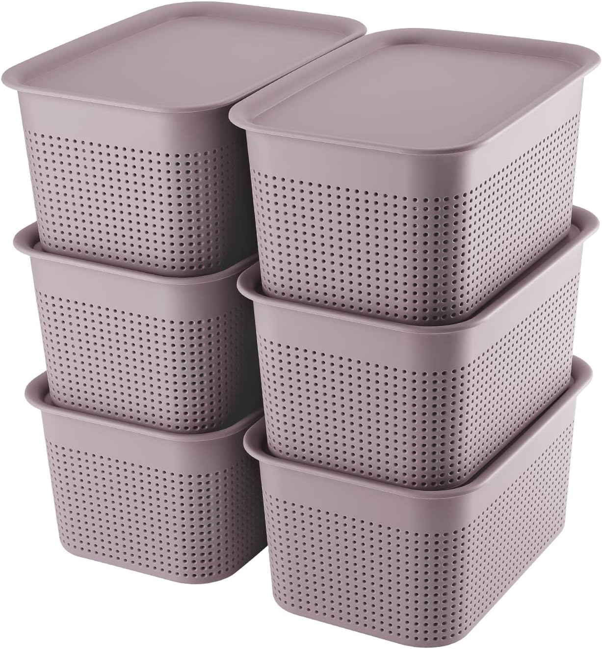 AREYZIN Plastic Storage Bins With Lid Set of 6 Storage Baskets for Organizing Container Lidded Storage Organizer Bins for Shelves Drawers Desktop Closet Playroom Classroom Office, Purple-0