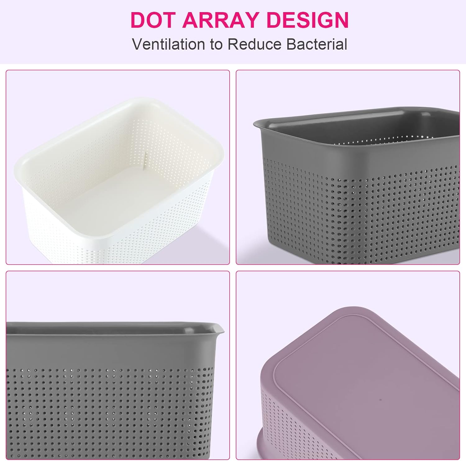 AREYZIN Plastic Storage Bins With Lid Set of 6 Storage Baskets for Organizing Container Lidded Storage Organizer Bins for Shelves Drawers Desktop Closet Playroom Classroom Office, Purple-3