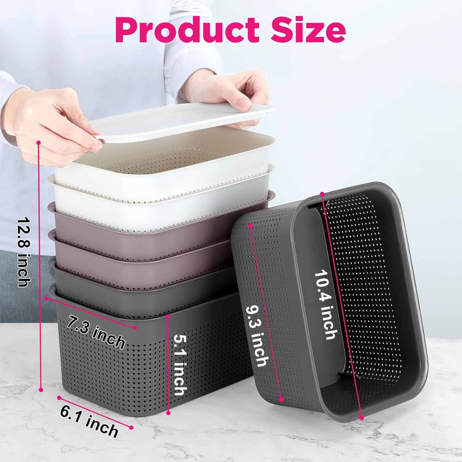 AREYZIN Plastic Storage Bins With Lid Set of 6 Storage Baskets for Organizing Container Lidded Storage Organizer Bins for Shelves Drawers Desktop Closet Playroom Classroom Office, Purple-4