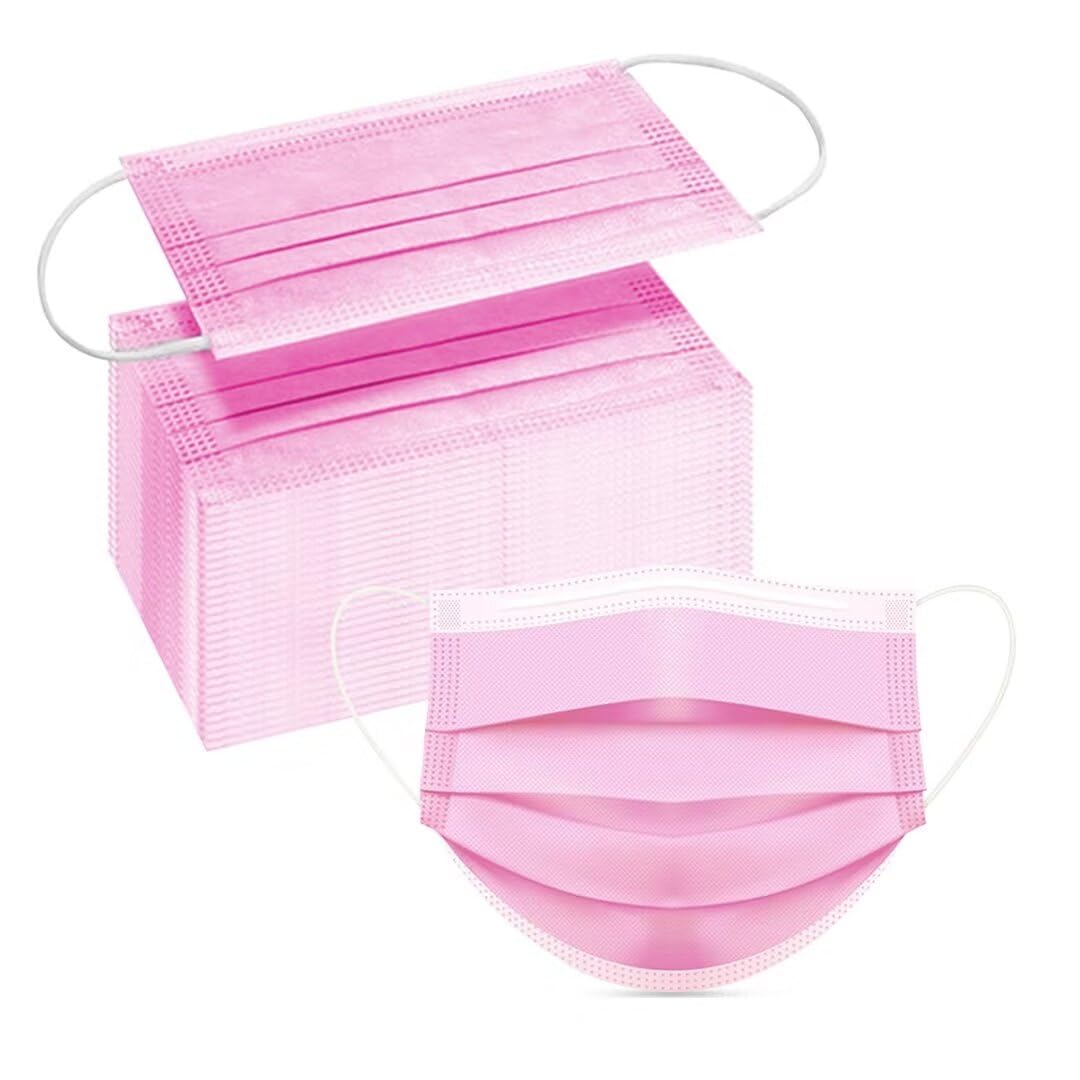 DC-BEAUTIFUL 100 Pcs Pink Disposable 3 Ply Earloop Face Masks,Fit for Adults-0