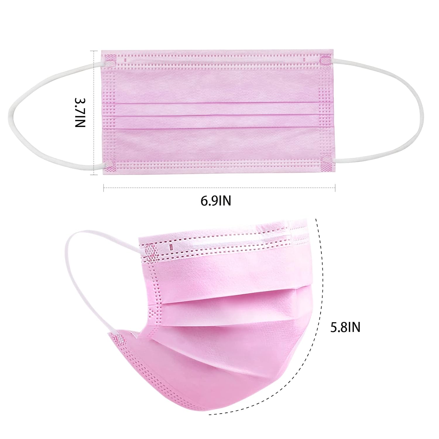 DC-BEAUTIFUL 100 Pcs Pink Disposable 3 Ply Earloop Face Masks,Fit for Adults-5