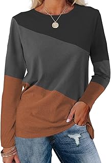 Minetom Women's Color Block Tops Casual Long Sleeve Tunic Round Neck Pullover Shirts