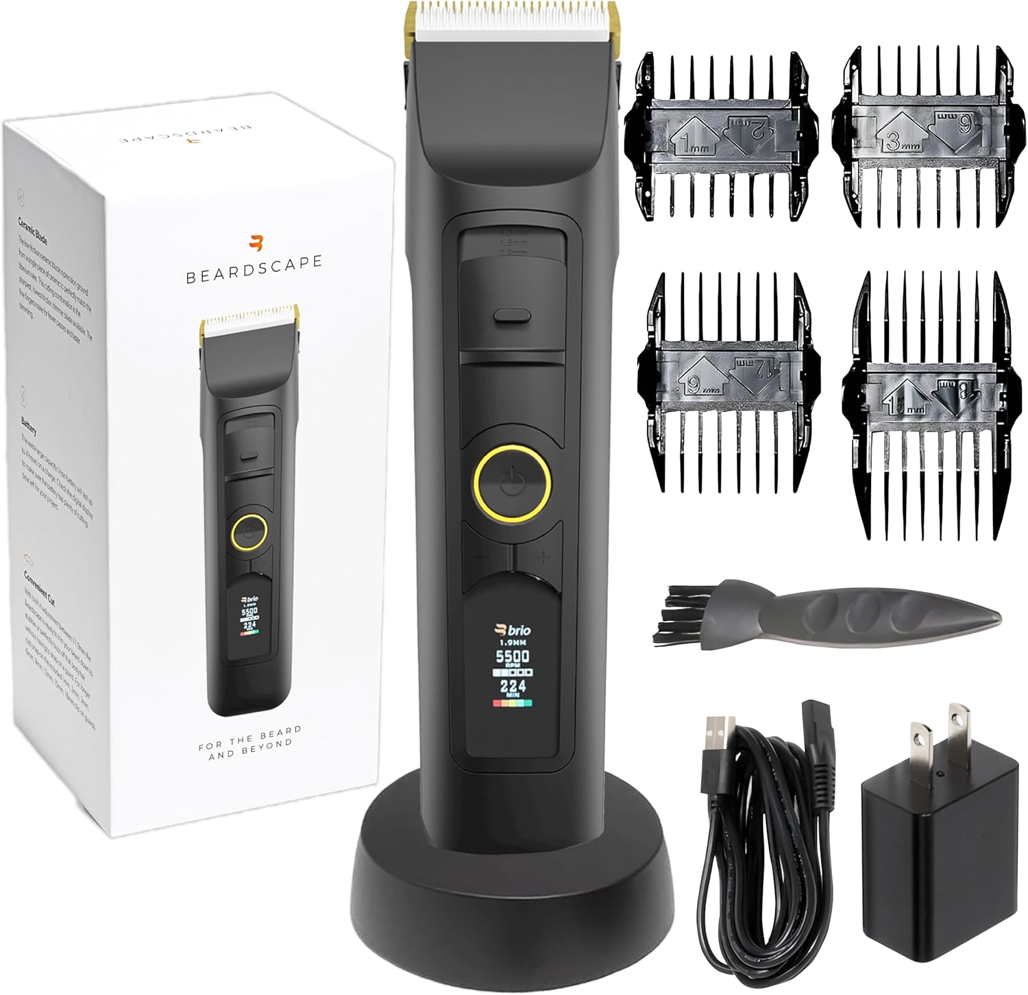 Brio Beardscape V2 Beard Trimmer for Men, Hair Trimmer for Men with Low Friction Ceramic Blade, Quiet Beard and Mustache Trimmer for Men (Black)-0