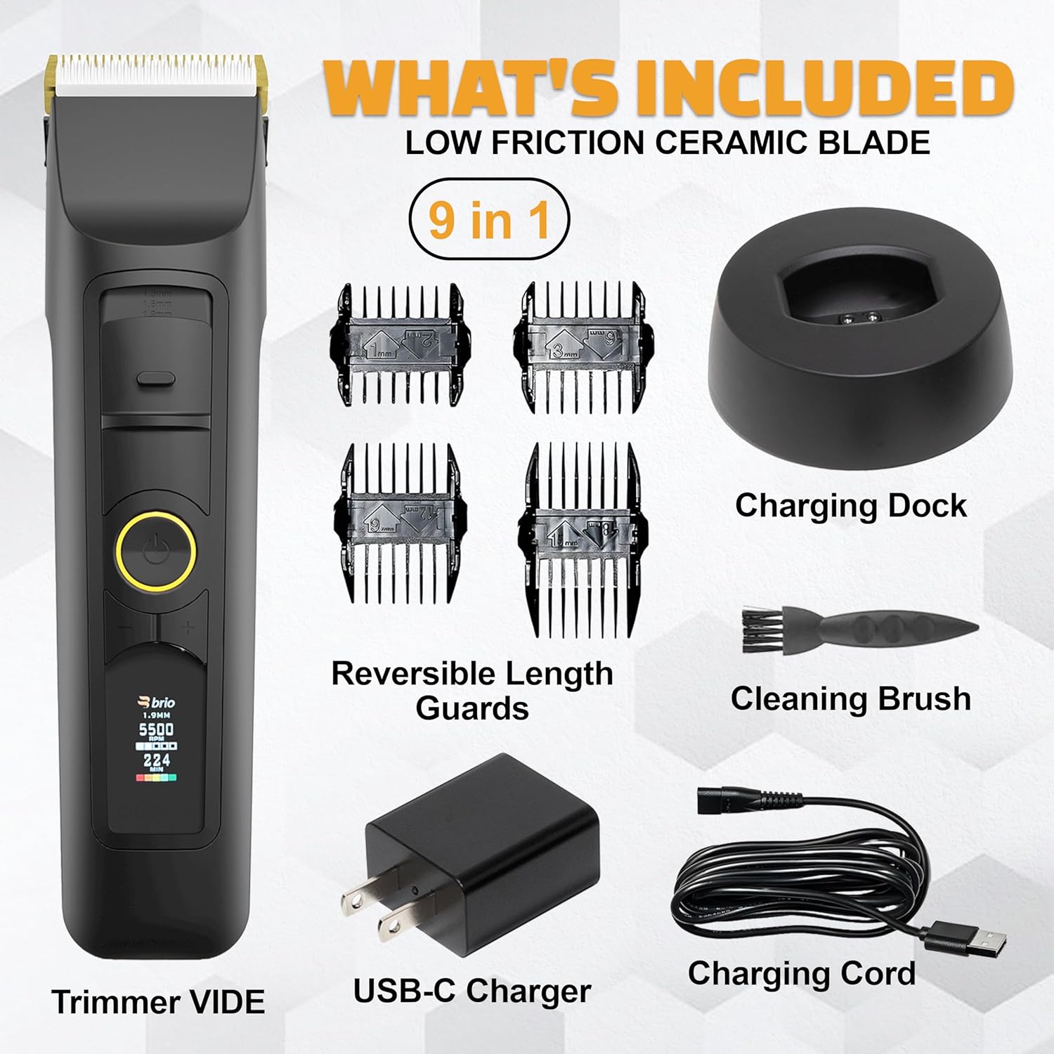 Brio Beardscape V2 Beard Trimmer for Men, Hair Trimmer for Men with Low Friction Ceramic Blade, Quiet Beard and Mustache Trimmer for Men (Black)-1