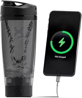 Promixx Charge Shaker Bottle - Device-charging Vortex Mixer with Supplement Storage, Easy-to-clean Tritan Cup (20oz | Black)