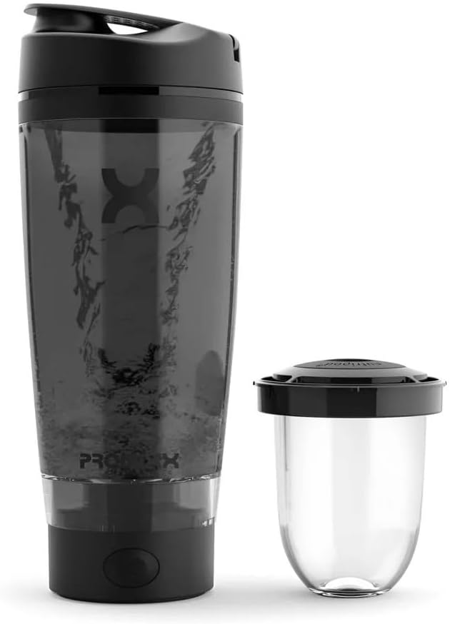 Promixx Charge Shaker Bottle - Device-charging Vortex Mixer with Supplement Storage, Easy-to-clean Tritan Cup (20oz | Black)-1