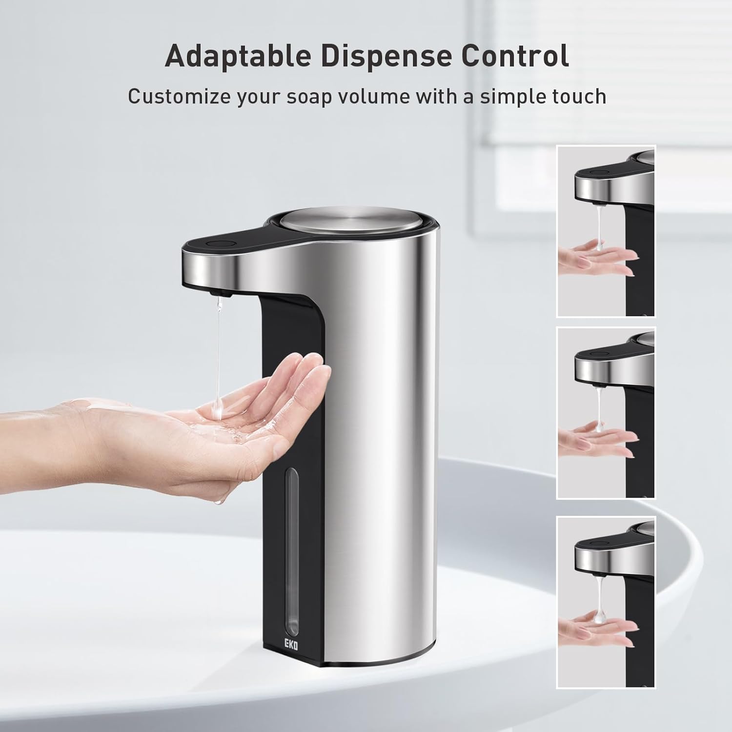 EKO Aroma Touchless Automatic Soap Dispenser for Kitchen and Bathroom, Liquid Hand Soap Dispenser, Water-Resistant and Rechargeable, 9 fl oz (Stainless)-1