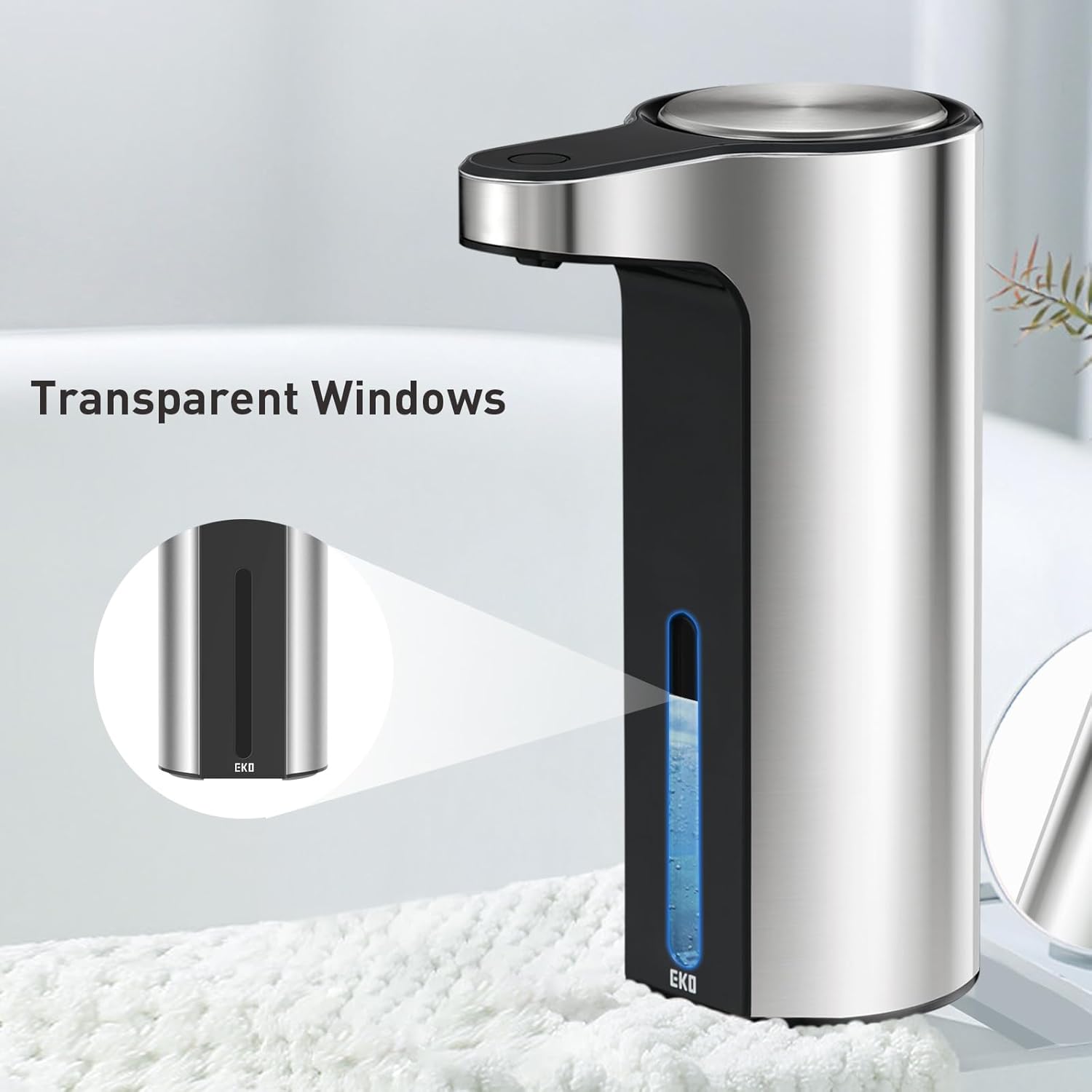 EKO Aroma Touchless Automatic Soap Dispenser for Kitchen and Bathroom, Liquid Hand Soap Dispenser, Water-Resistant and Rechargeable, 9 fl oz (Stainless)-3