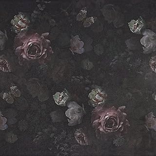 VEELIKE 17.7''x118'' Vintage Dark Floral Peel and Stick Wallpaper Peony Floral Boho Removable Self Adhesive Prepasted Decorative Black Floral Wallpaper Rolls for Bedroom Bathroom Walls Cabinets Shelf