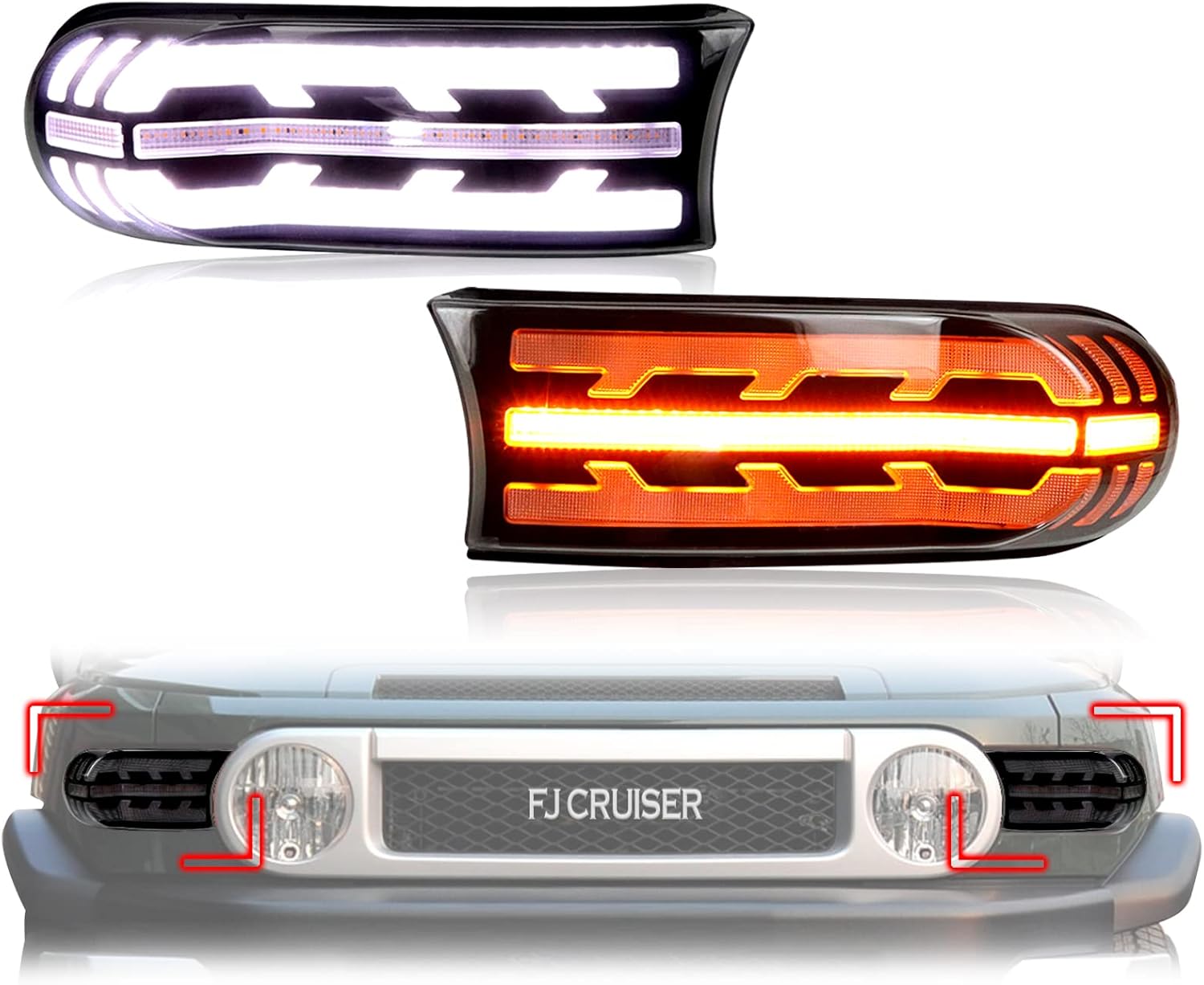 DRL Headlight Lamps fit for Toyota FJ Cruiser 2007-2022 with LED White Daytime Running Light/Amber Dynamic Sequential Turn Signal Parts and Accessories-0