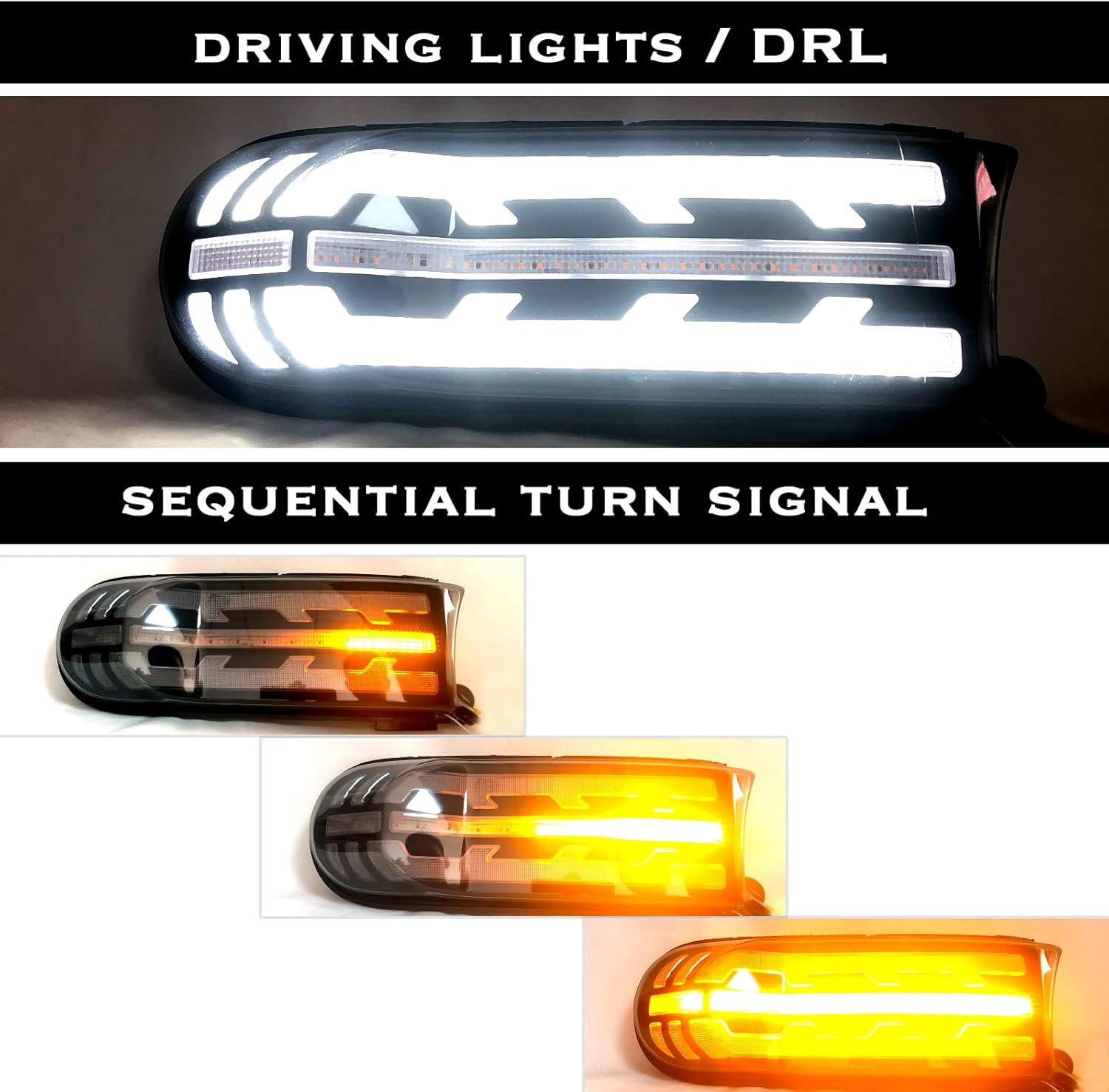 DRL Headlight Lamps fit for Toyota FJ Cruiser 2007-2022 with LED White Daytime Running Light/Amber Dynamic Sequential Turn Signal Parts and Accessories-2