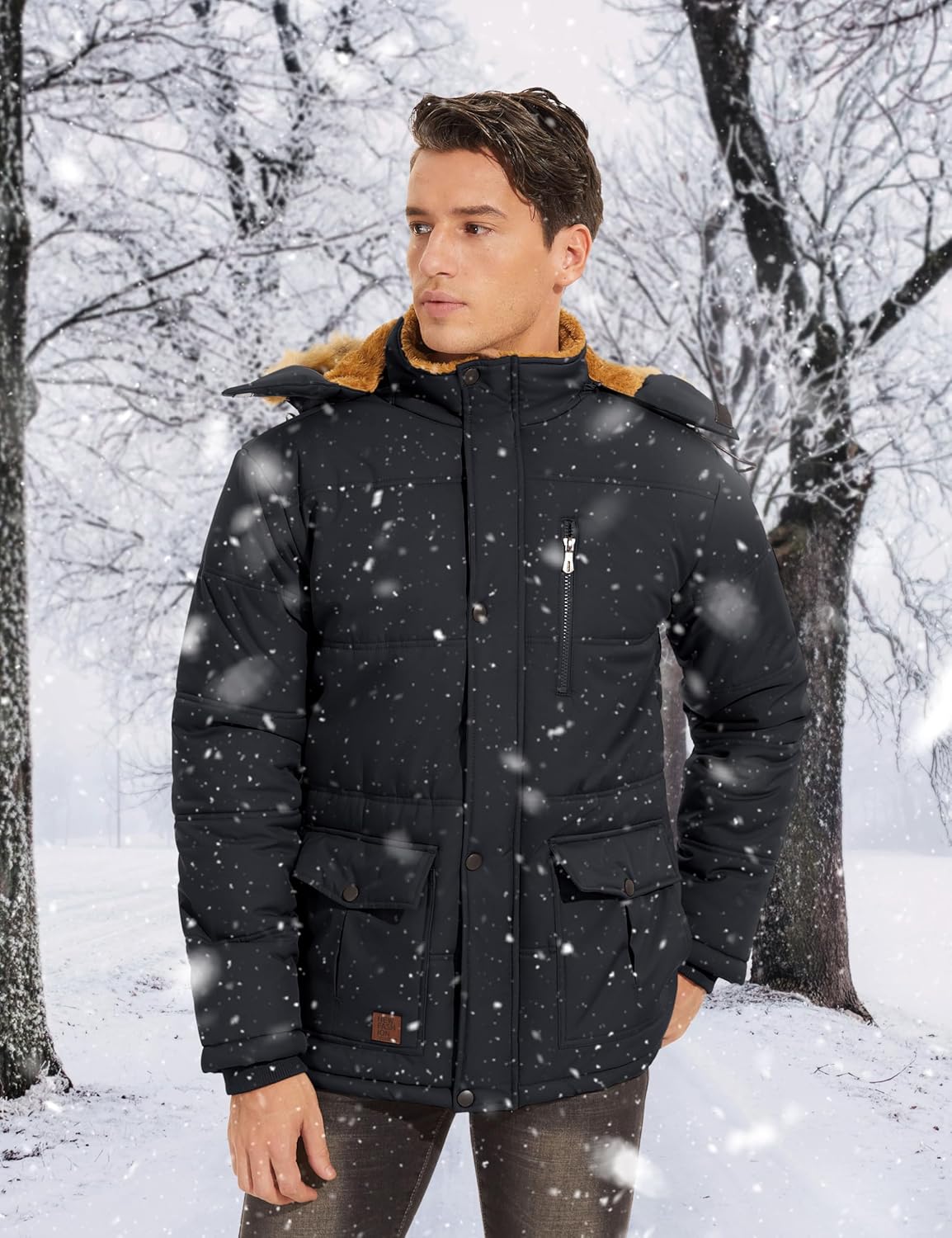 TACVASEN Men's Winter Jacket with Hood Water Repellent Windproof Thicken Parka Winter Coat-5