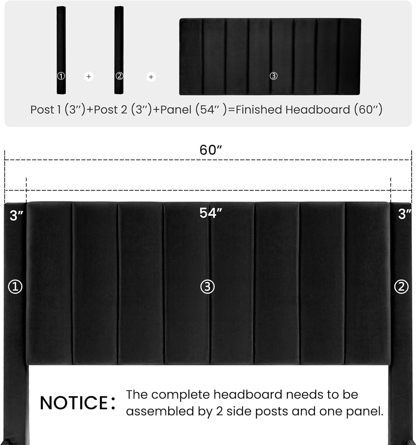 SHA CERLIN Queen Bed Frame/Velvet Upholstered Platform Bed Frame with Headboard/Strong Wood Slats Support/Mattress Foundation/No Box Spring Needed - Black-7