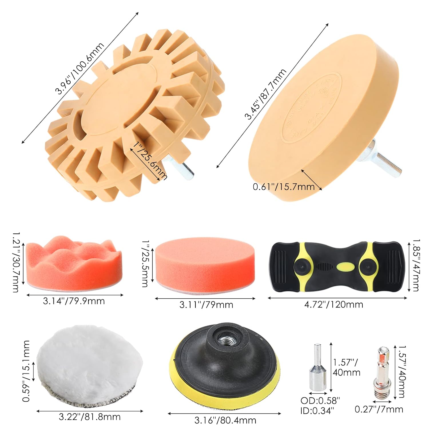 Decal Adhesive Removal Tool, Eraser Wheel Sticker Remover Kit, Decal Remover Eraser Wheel Kit with Sponge Polishing Pads, Wool Buffing Pad for Cars, Boat, Bikes, Motorcycles-6