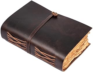 LEATHER VILLAGE Vintage Bound Journal for Men and Women - 200 Pages of Antique Handmade Deckle Edge Paper - Writing Drawing Sketchbook (Sun Tan 6 X 4 inches)