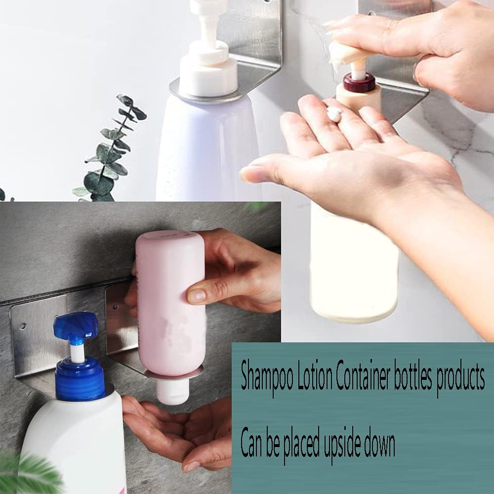 BiJun Wall Mount Soap Bottles Dispenser Holder, Hand Pump Bottles Stand Wall Mount Hanging Jar Rack Shampoo Standing Shelf Storage Holder Lotion Container (1.06in, Silver)-4